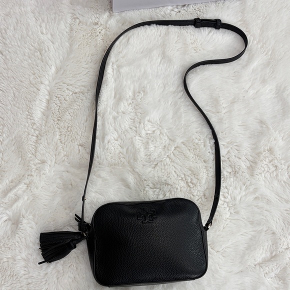 Tory Burch Black Pebbled Leather Crossbody with Tassel - Picture 15 of 17